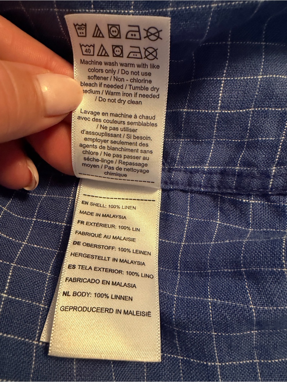 UNTUCKit 100% Linen Blue Windowpane Button-Up Shirt Men’s Medium Wrinkle Free - Picture 6 of 10